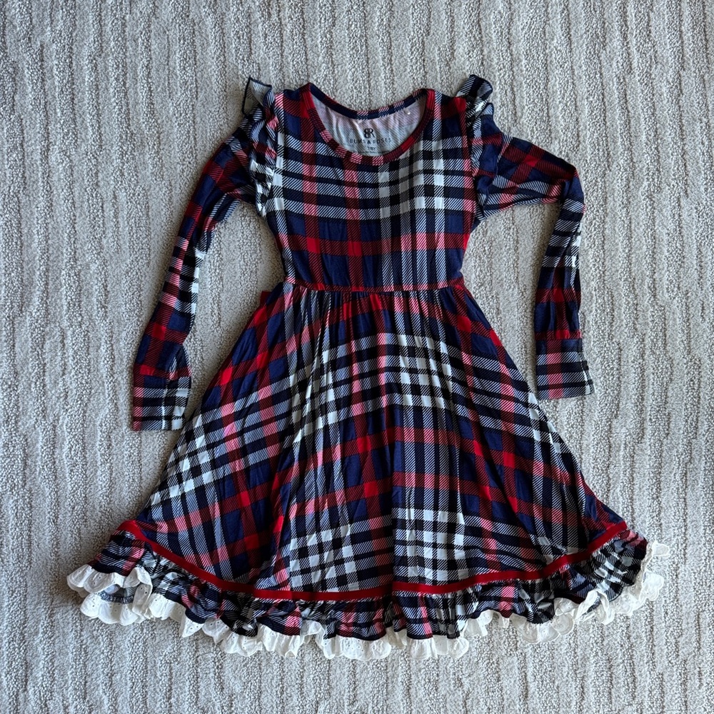 Bums & Roses Girls Plaid Ruffle-Hem Long Sleeve Dress size 7/8